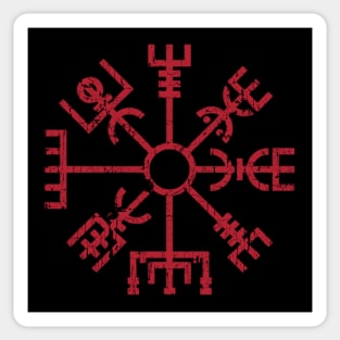 Vegvisir Norse Viking Compass Pagan Wayfinder Red Distressed Sticker